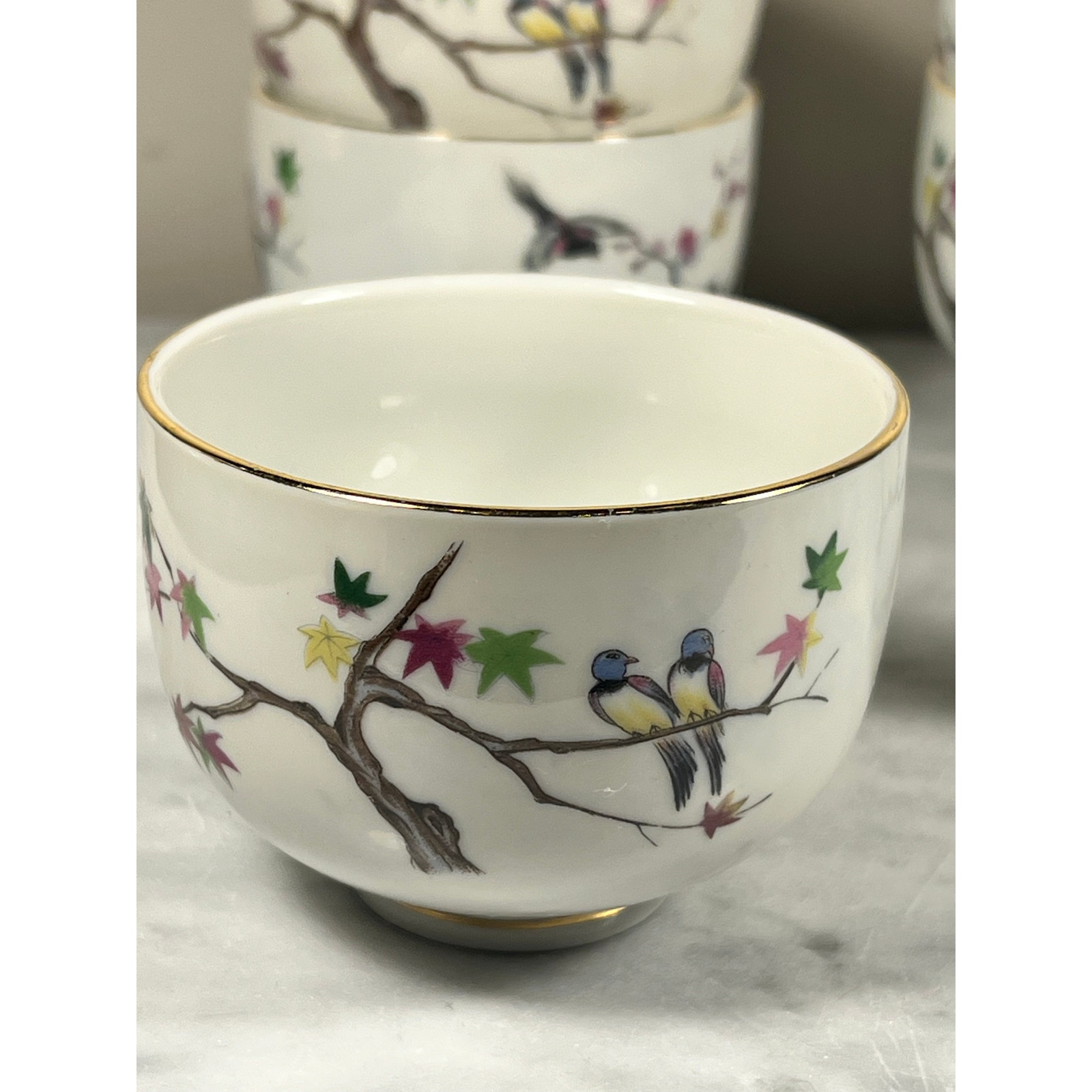 Vintage ROC Taiwan Set of 6 Sweet Bird Tea Cups
