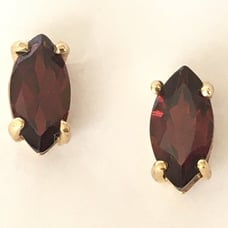 5 mm by 10 mm Garnet 14K Solid Gold Stud Earrings Natural Garnet