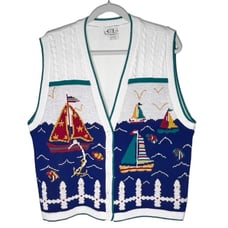 Vintage Sweater Vest Nautical Sailboat Theme