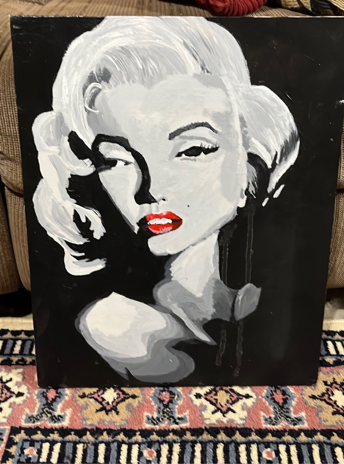 Hand painted Acrylic Marilyn Monroe on Canvas Black and White with Pop of Color