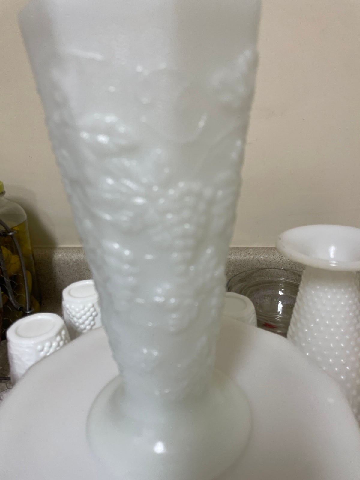 milk glass cake stand