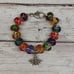 Multi-Colored Glass Beads with Silver Bee Charm Bracelet