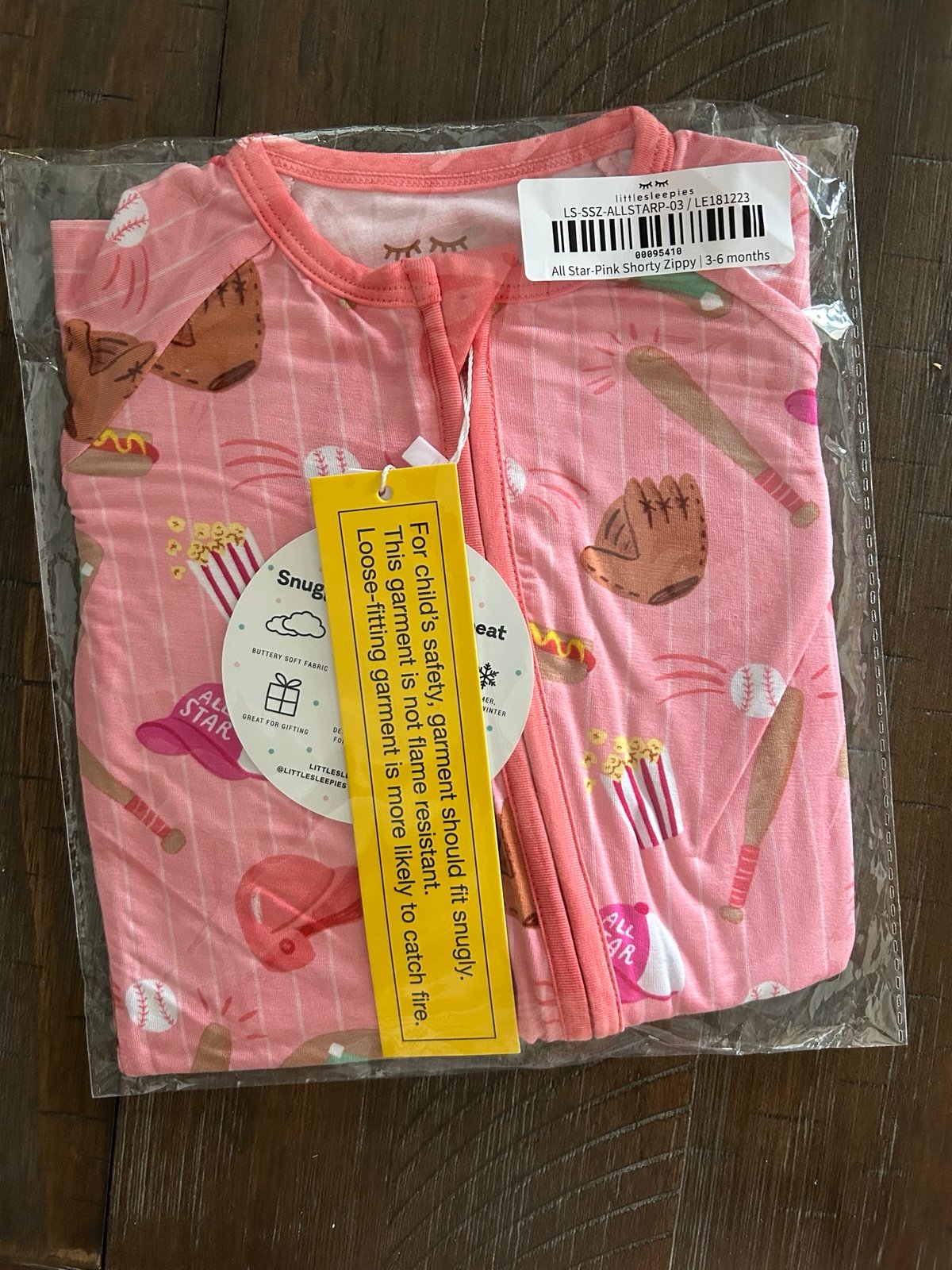 Little Sleepies All-Stars Pink Baseball Shorty Zippy size 3-6 months NIB