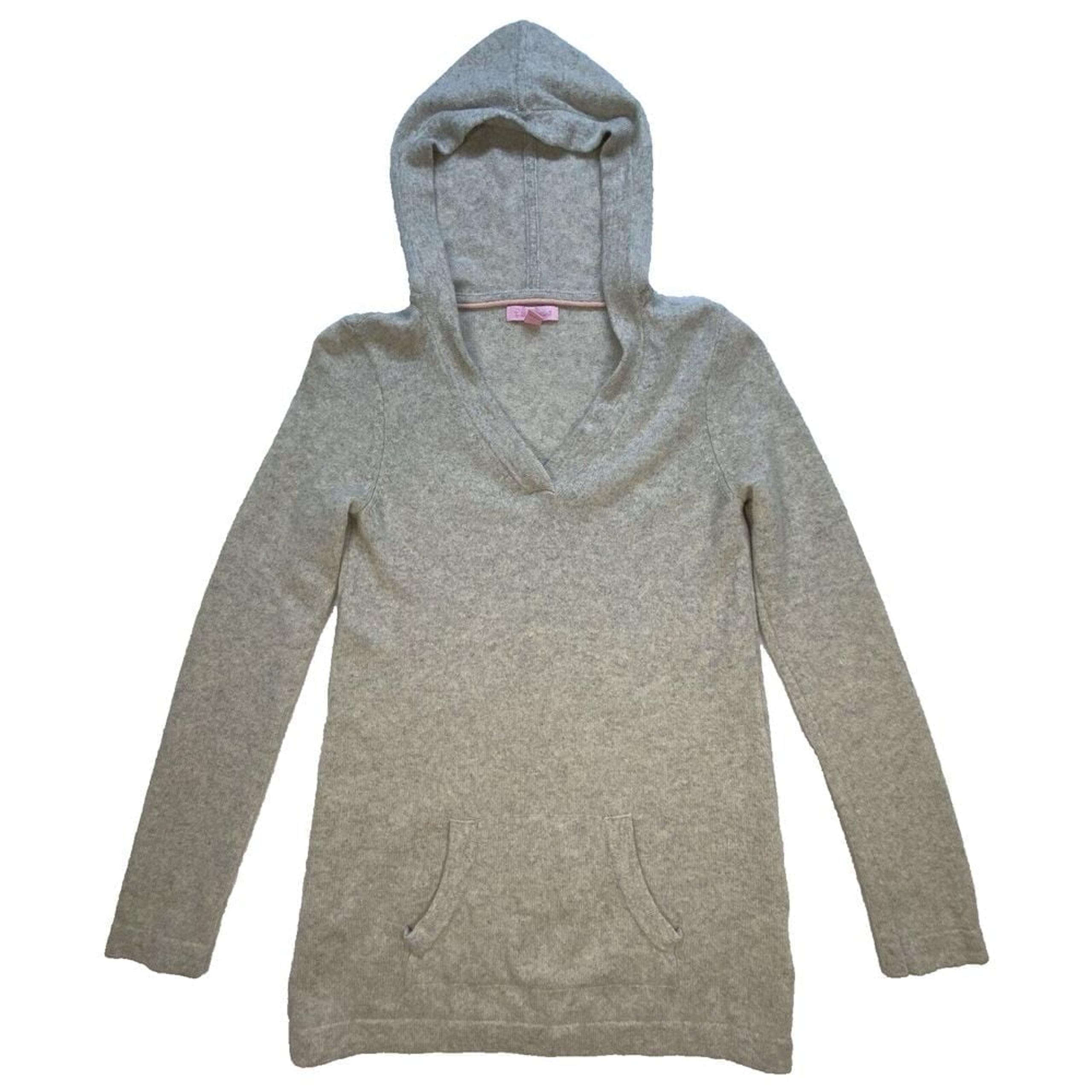 Lilly Pulitzer Sweater Womens XS heathered beige 100% Cashmere Hooded-flaw