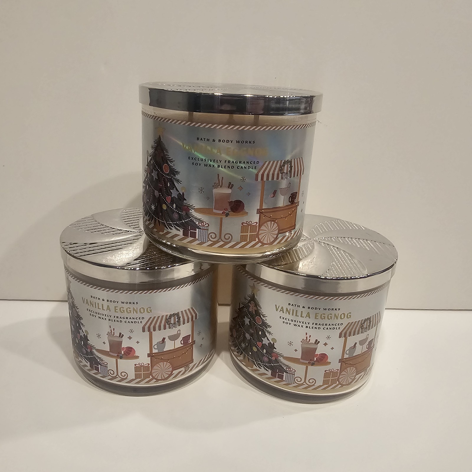 3 vanilla eggnog candles- new- FIRM