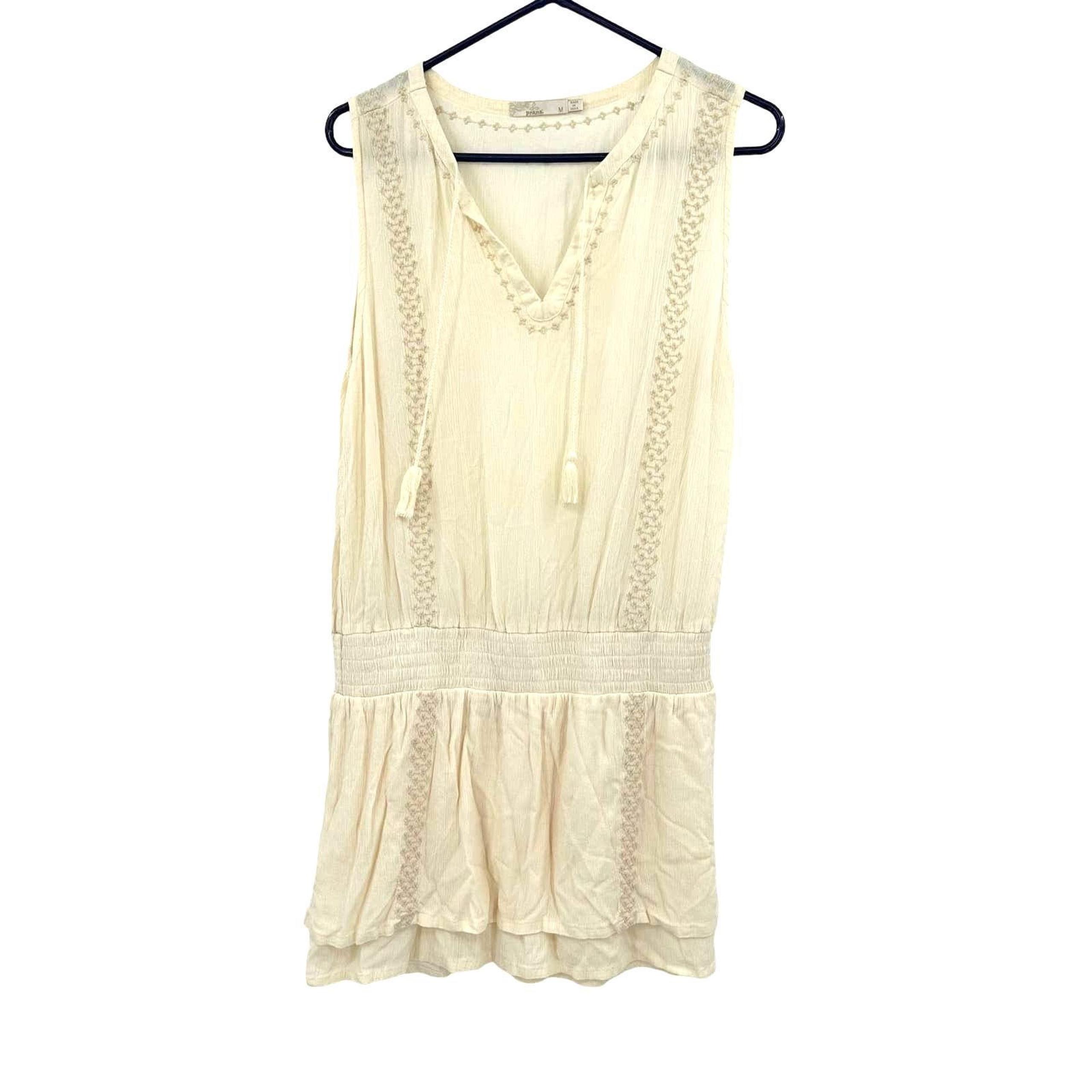 Prana size medium sleeveless tunic blouse top shirt cream embroidered