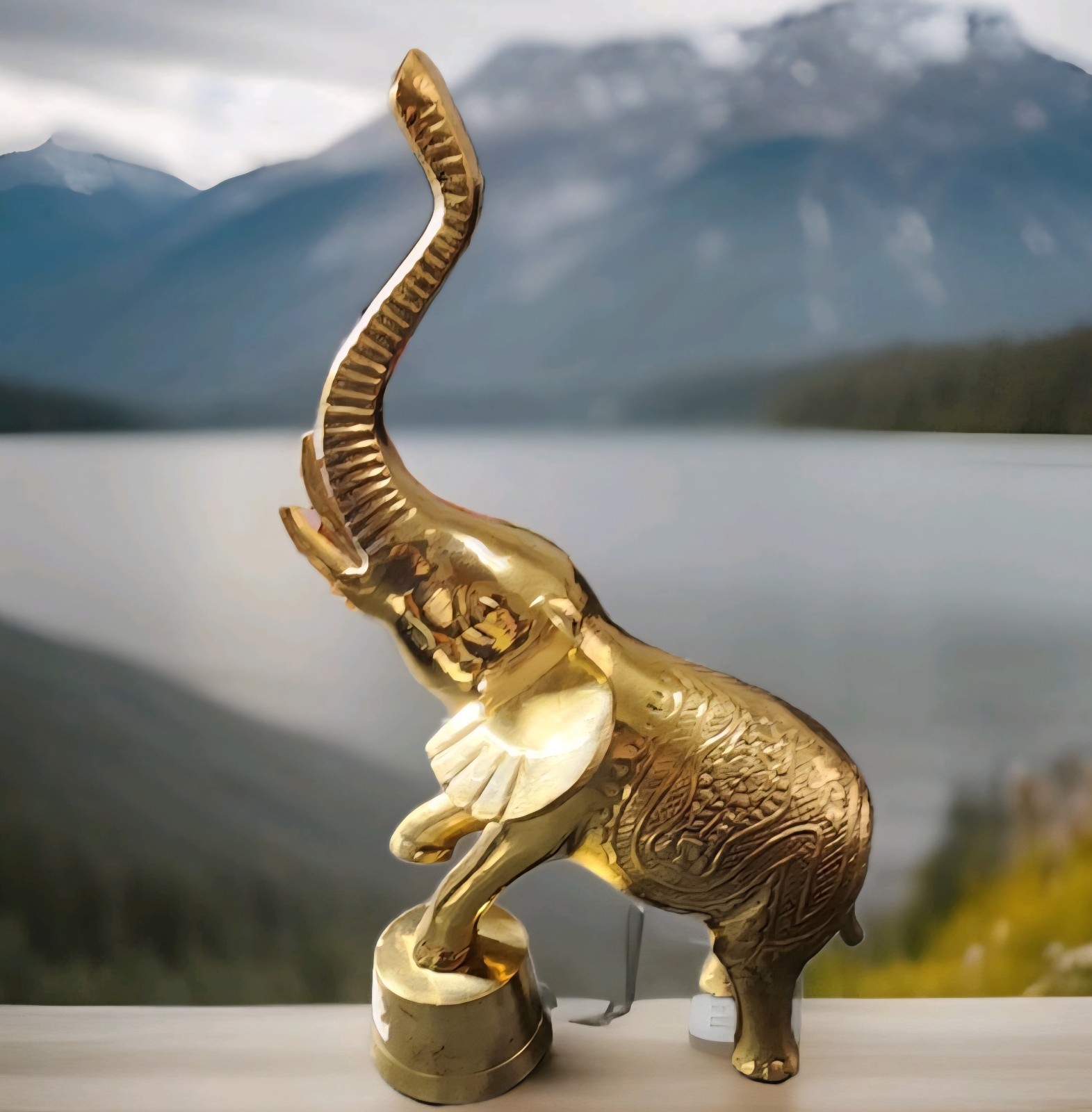 Vintage 8" Brass Circus Elephant Figurine Trunk Up Good Luck from India