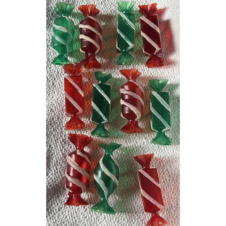 Vintage Twisted Wrapper Christmas Candy Decorations Set Of Eleven Red And Green