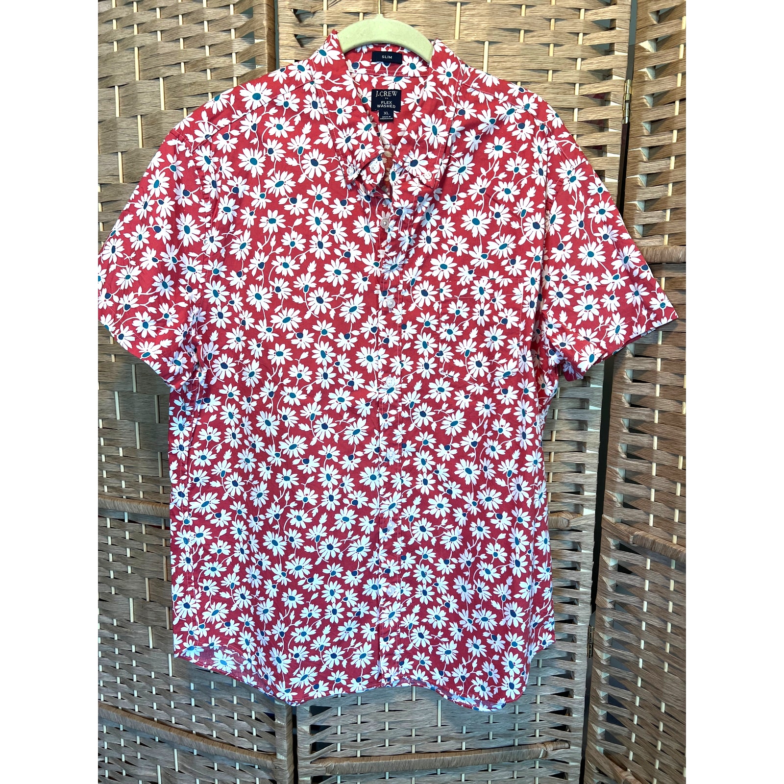 Men's J. Crew Flex Washed Floral Short Sleeve Shirt, Size SLIM XL