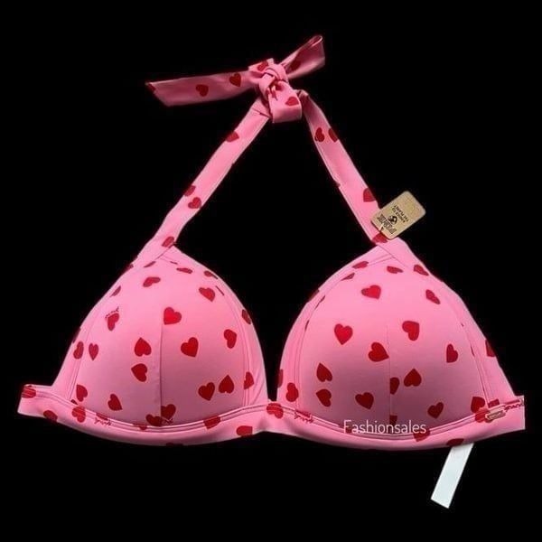 Victorias Secret Pink Swim Push Up Triangle Padded Bikini Top pink / hearts XXL