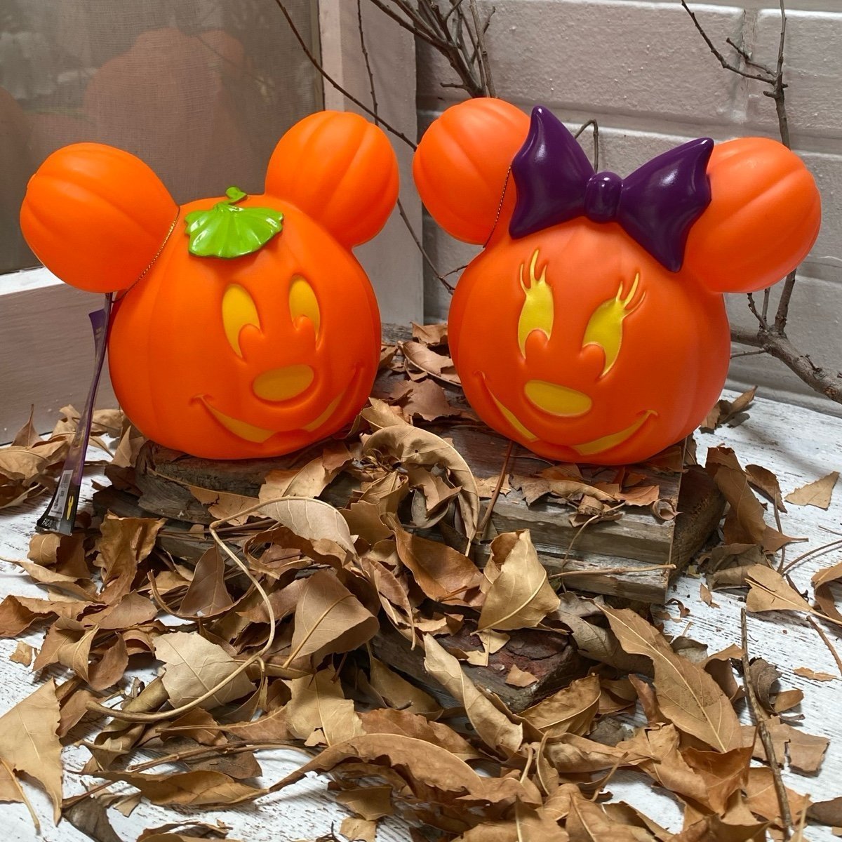 Light Up Mini Size Mickey and Minnie Mouse Pumpkin Pair