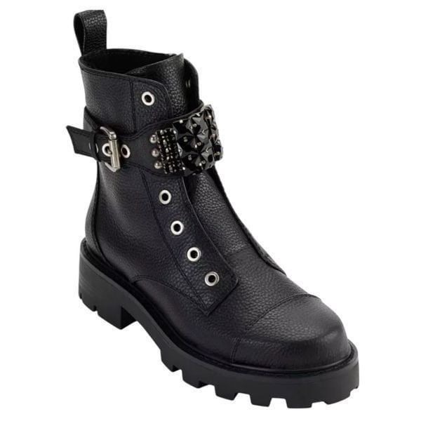 Karl Lagerfeld Boots Size 7 Womens Black Leather Moto Inspired Zip Closure NEW