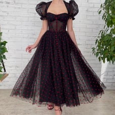 Black Tulle Corset Dress with Red Hearts