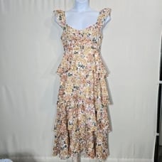 En Saison Presley Embroidered Eyelet Tiered Midi Dress Large