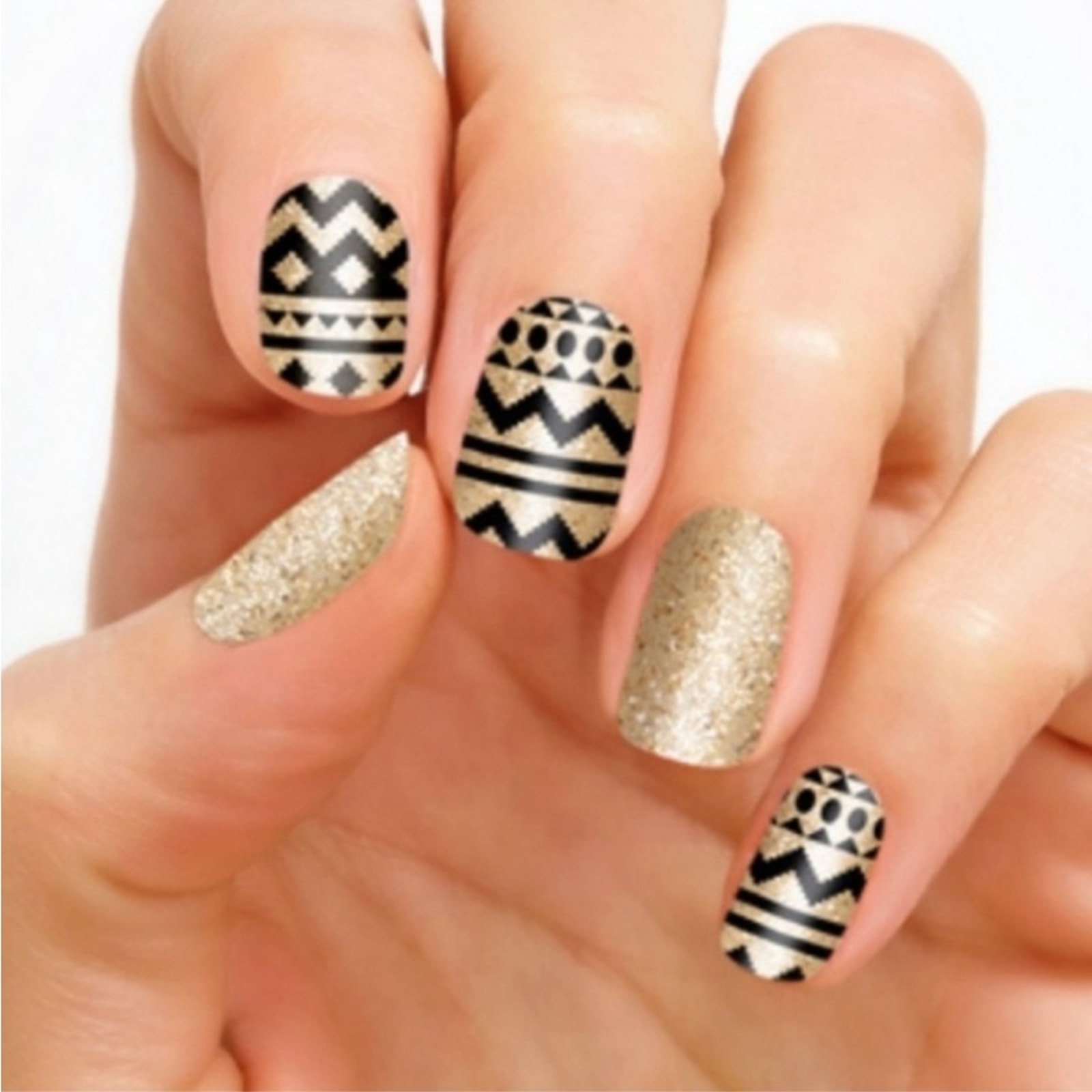 Color Street Tempe Vibes Black and Gold Glitter Nail Polish Strips