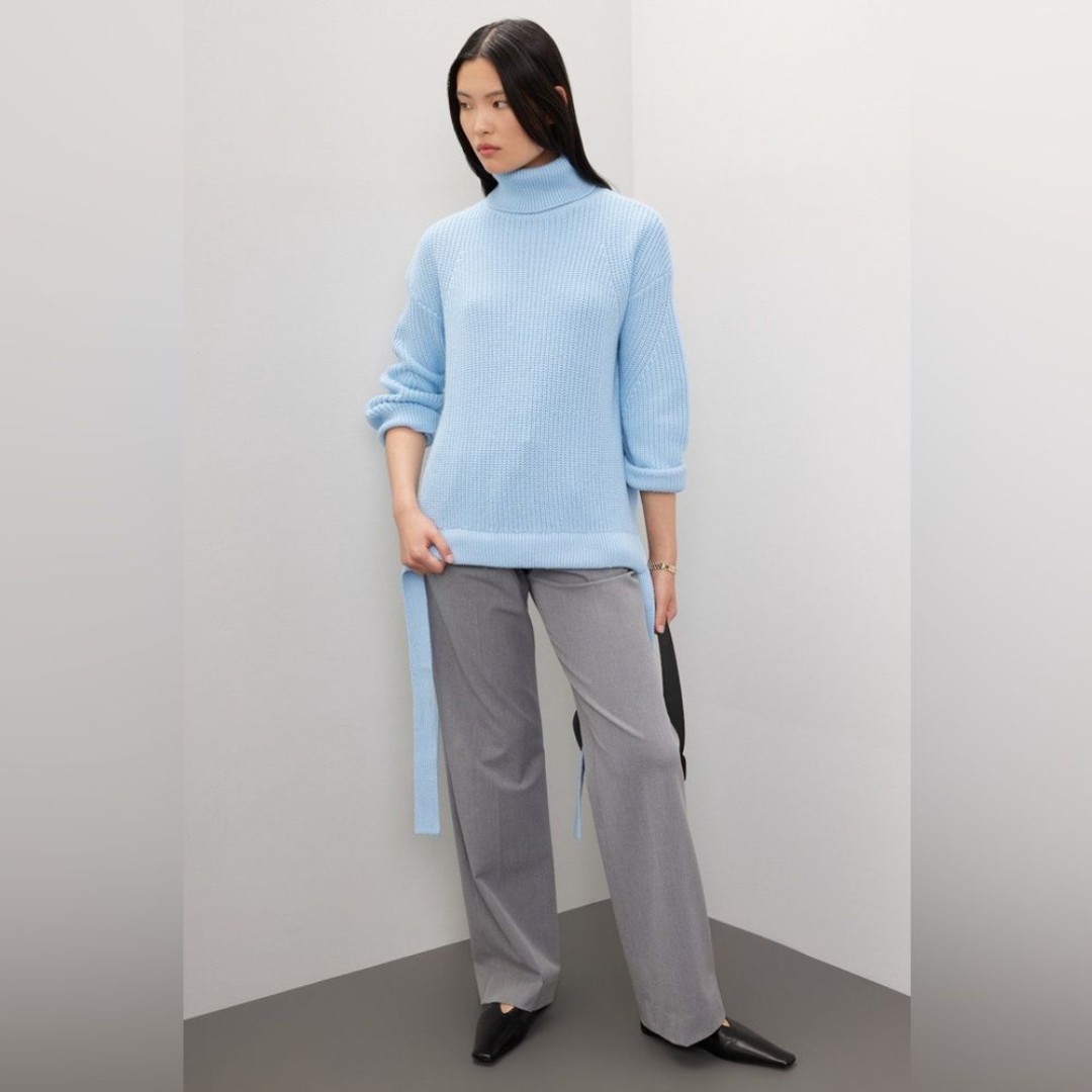 Jason Wu Tie Detail Wool Blend Sweater Baby Blue EUC SIZE XXL