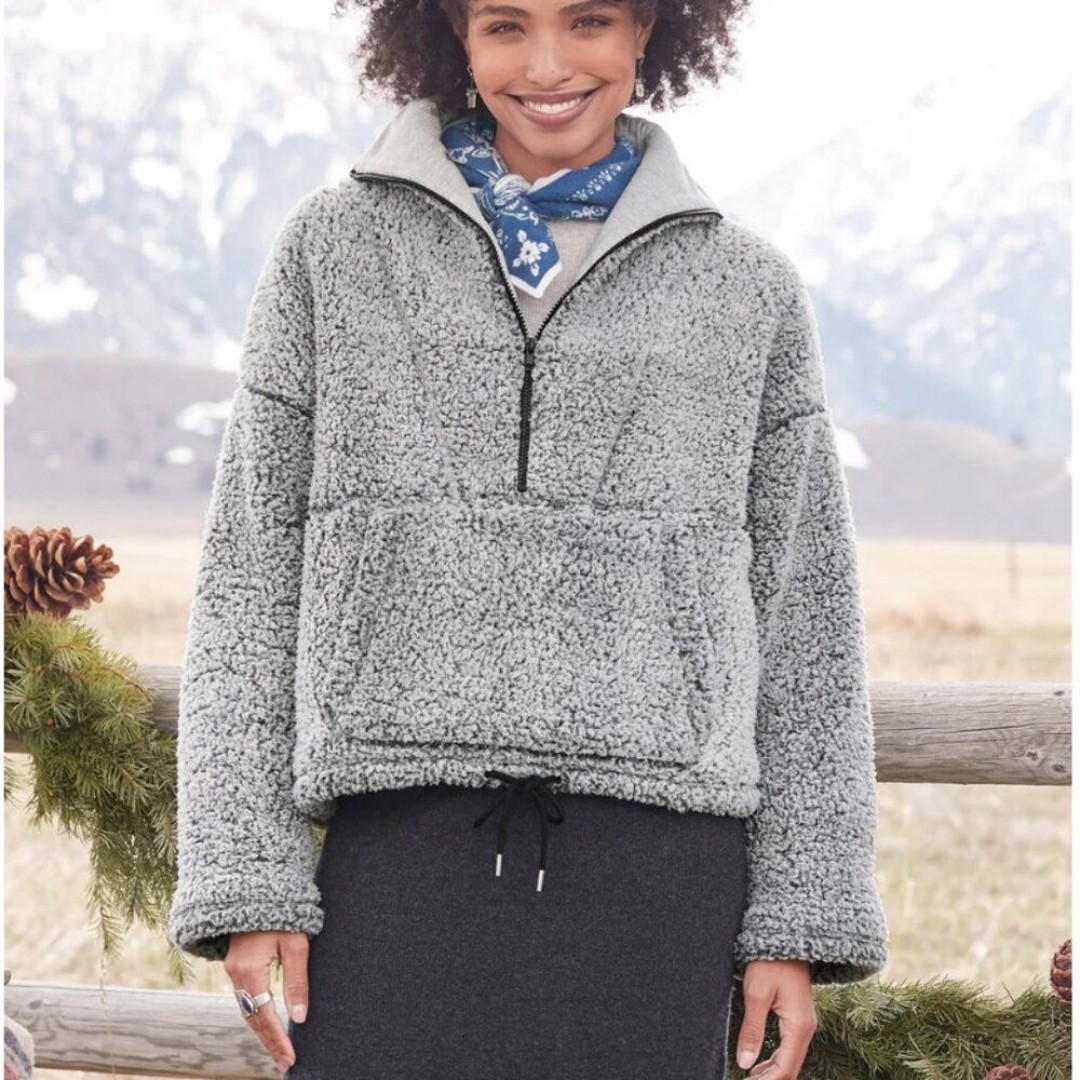 Sundance Size S Small Tremblay Pullover Half Zip Sherpa Gray Frost