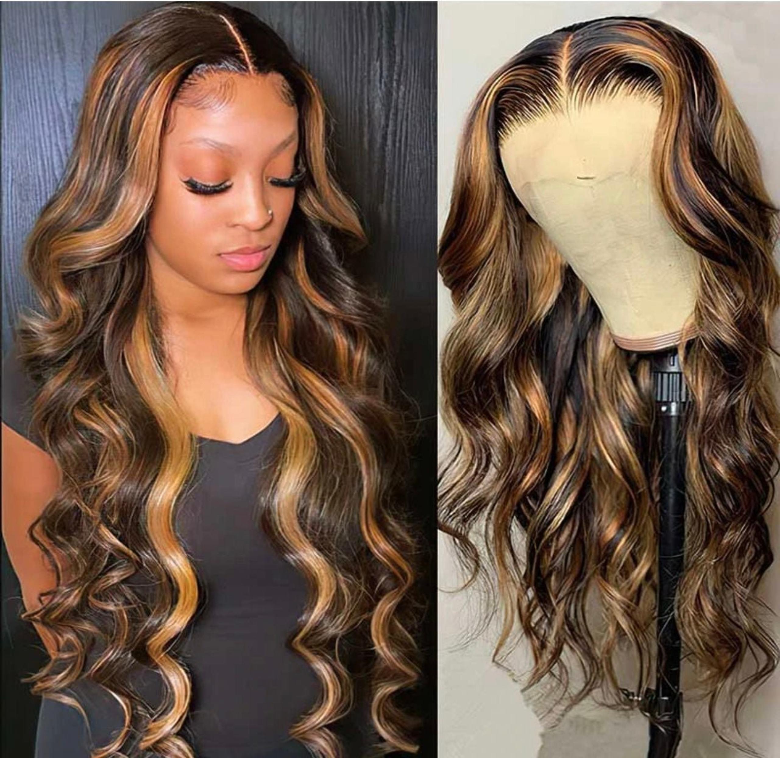 Glueless 4/27 highlight wig Lace front brazilian body wave wig