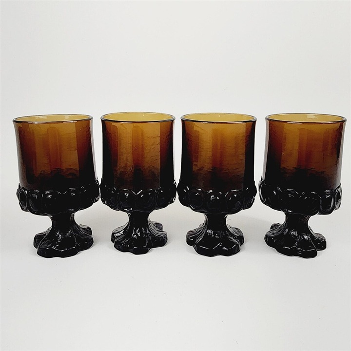 4 Tiffin Franciscan Madeira Glassware Smoke Brown Footed Juice Goblets 4 7/8