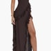 House of cb Ariela ruffle side slit gown coffee