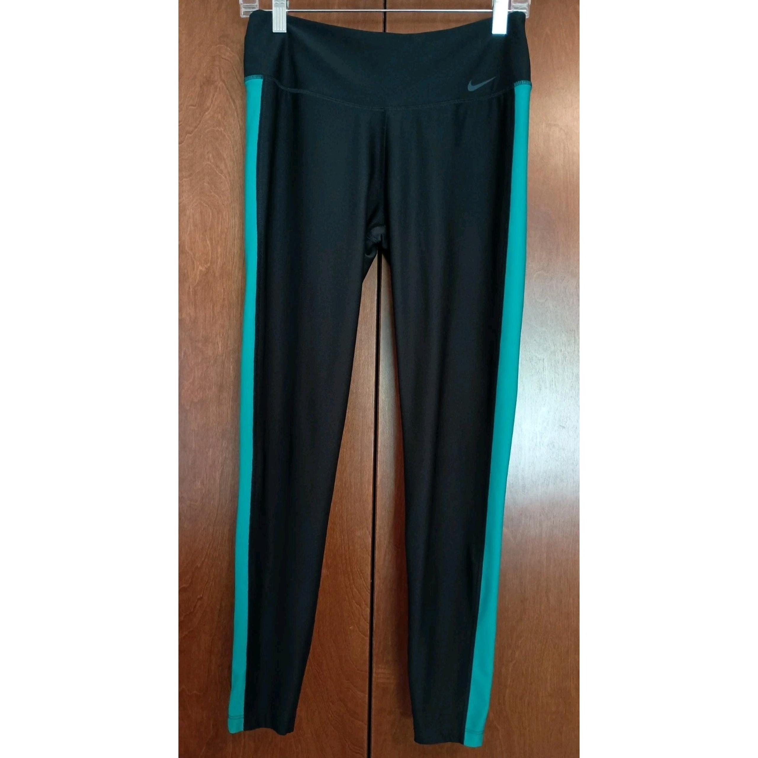NIKE Womens Black And Green Dri-Fit Power Training Athletic Tights Sz M