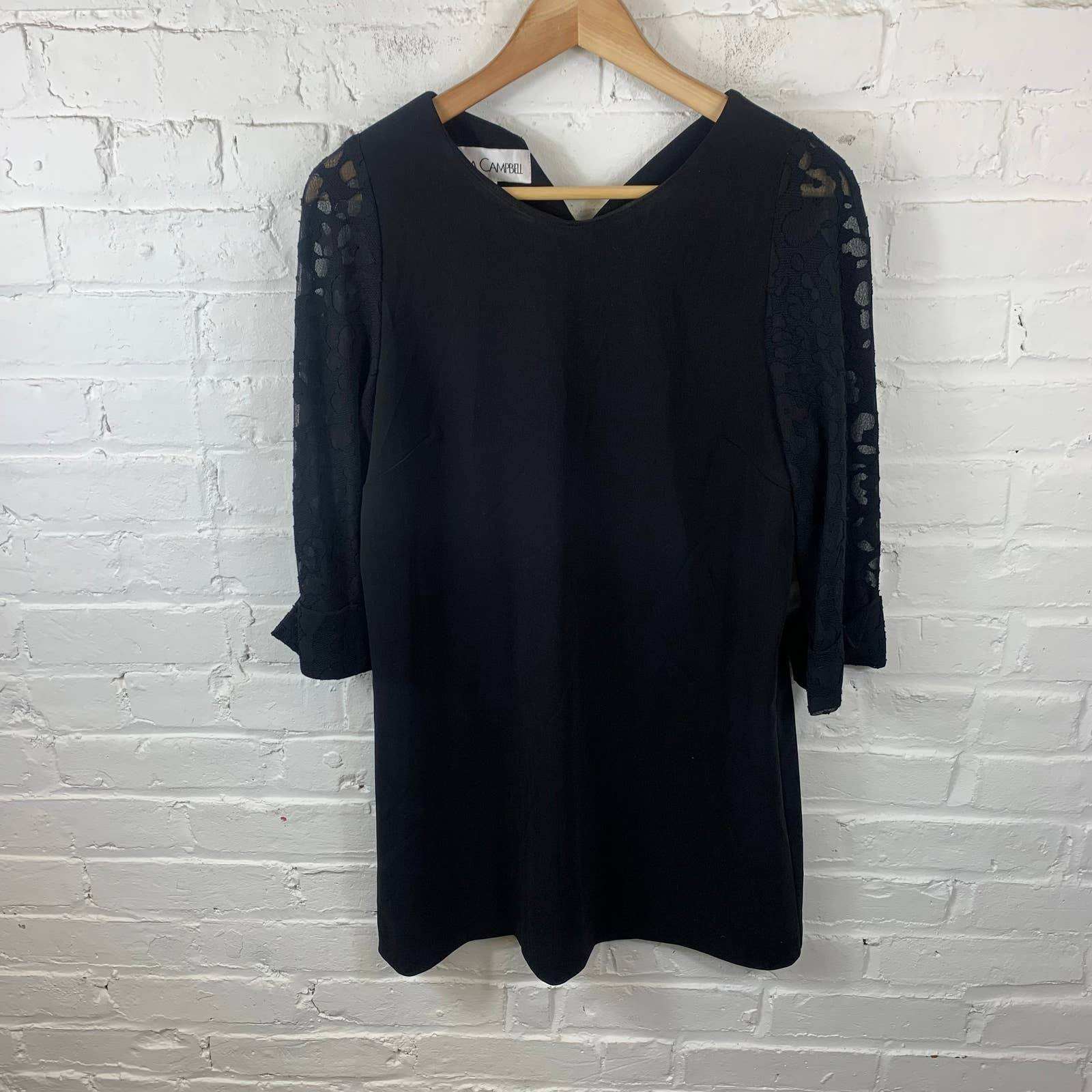 Sara Campbell Women's Tunic Shirt 3/4 Sleeves Round Neck Pullover Black Size 14