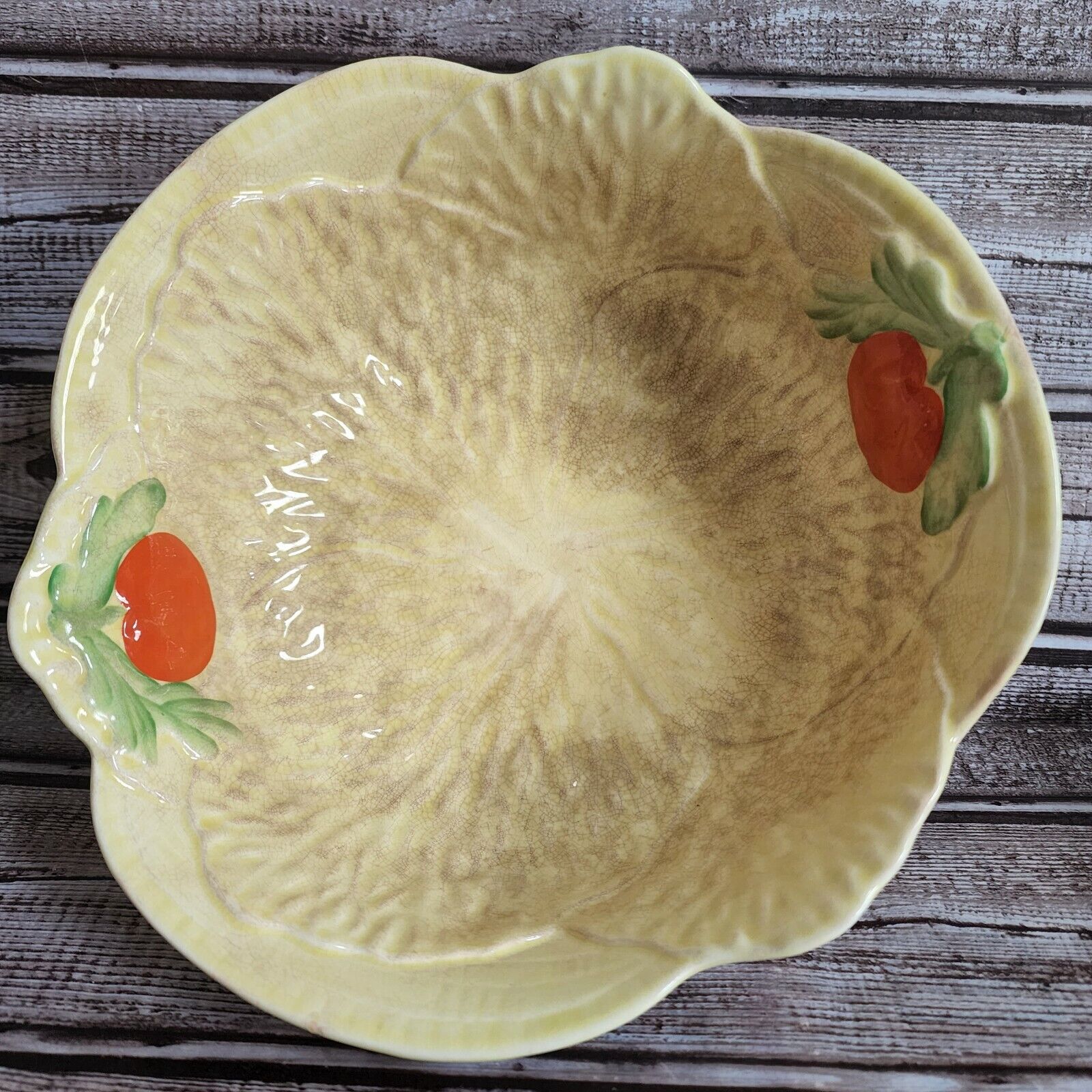 Vintage Midwinter Porcelon Burslem England Yellow Cabbage Leaf Tomato Bowl C1950