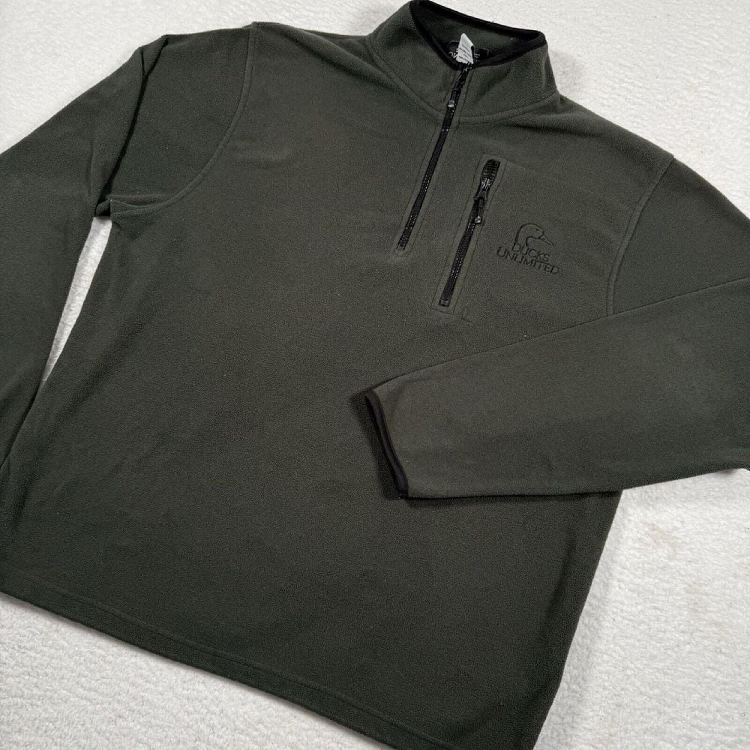 Ducks Unlimited Sweatshirt Men Large Green 1/4 Zip Pocket Fleece Pullover Jacket