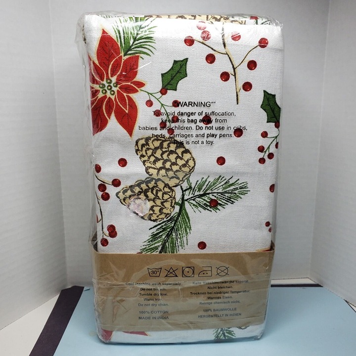 New 12 Holiday Napkins 20 x20 Dinner Pinecone Poinsettia Christmas Urban Villa
