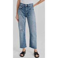 Moussy Vintage Fargo Denim High Rise Wide Cropped Straight Leg Jeans Slits 27