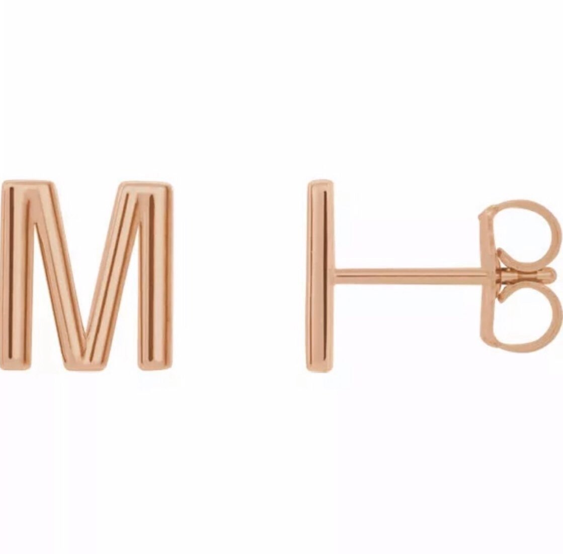 M Initial Stud Earring Rose Gold 14K