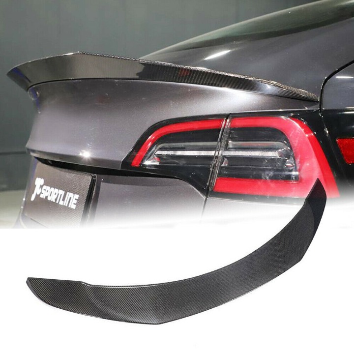 Brand New Real Carbon Fiber V-Style Trunk Spoiler Fits 2016-2021 Tesla Model 3