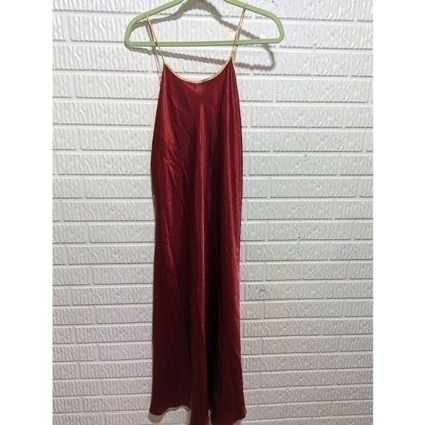 Jones New York Womens Rust Color Tan Trimmed Sleeveless Satin Slip Dress Size XL