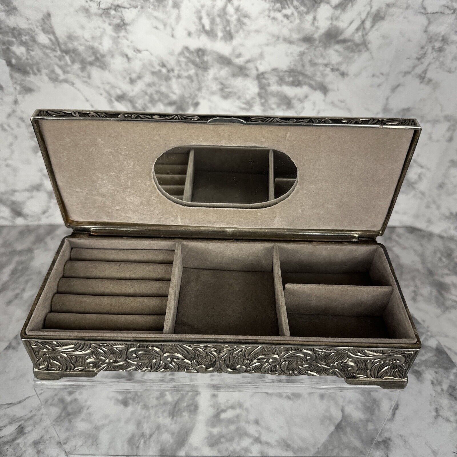 Vintage 1992 Godinger Silver Jewelry Box 9 X 3-7/8 Floral Vine High Relief