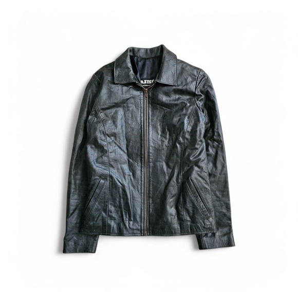 Azteca Vintage Black Genuine Leather Jacket - Size M - Made in Argentina