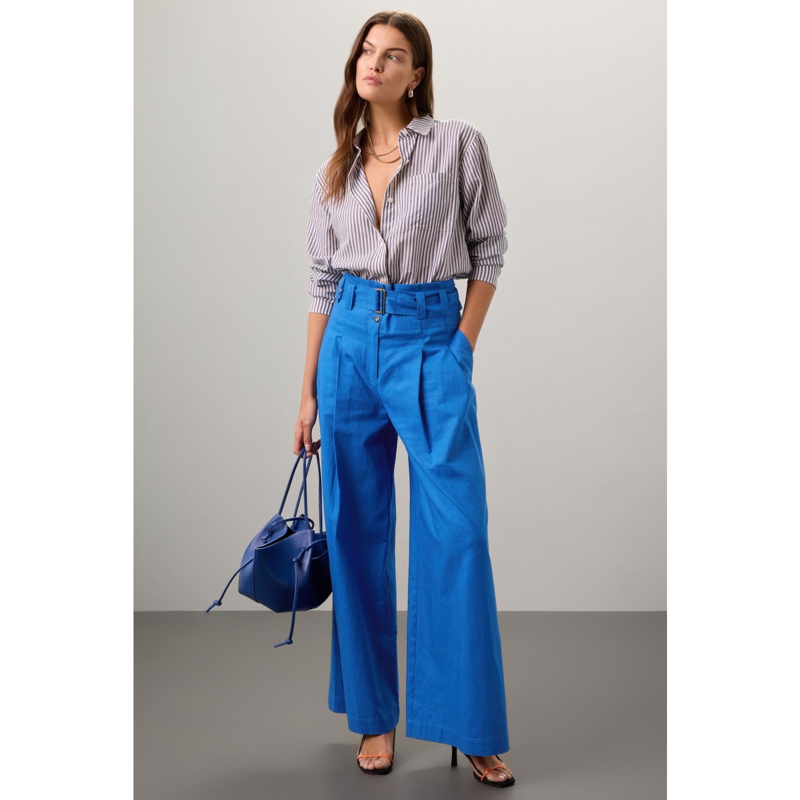 EUDON CHOI COLLECTIVE Blue Linen Blend Wide Leg Button Front Pants Size 2