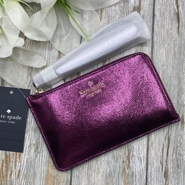 Kate Spade Lucy Metallic Small L-zip Wristlet Bag Wallet Purse