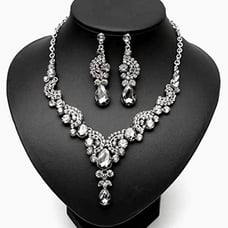 Charcoal Crystal Necklace Earrings Bracelet Ring Bridal Wedding Party Jewelry