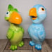 2 Polyresin Exhart Blue &Green Parrot Birds Tropical Figurine Statues