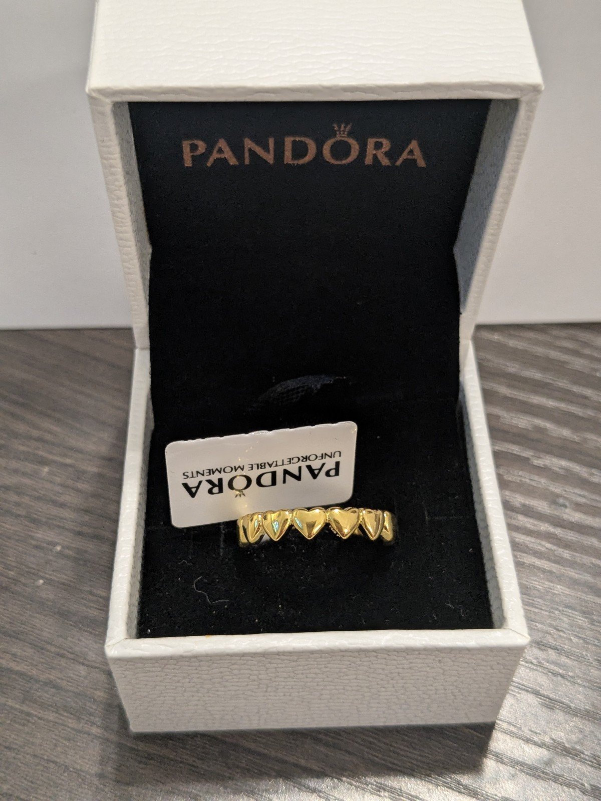 New w Tag & Box Pandora Row of Hearts Ring Size 7.5. NEVER WORN