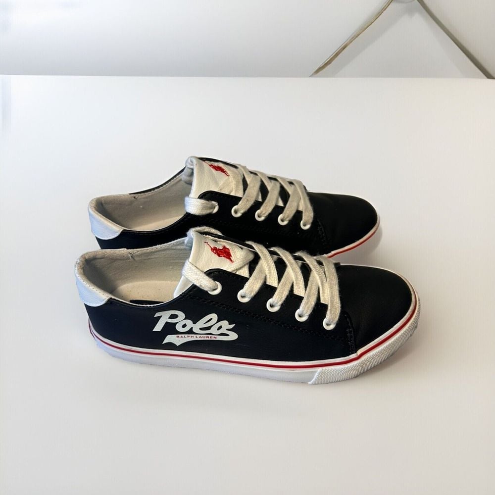 Kids Polo Ralph Lauren Shoes Size 3 Black, Leather Soles.