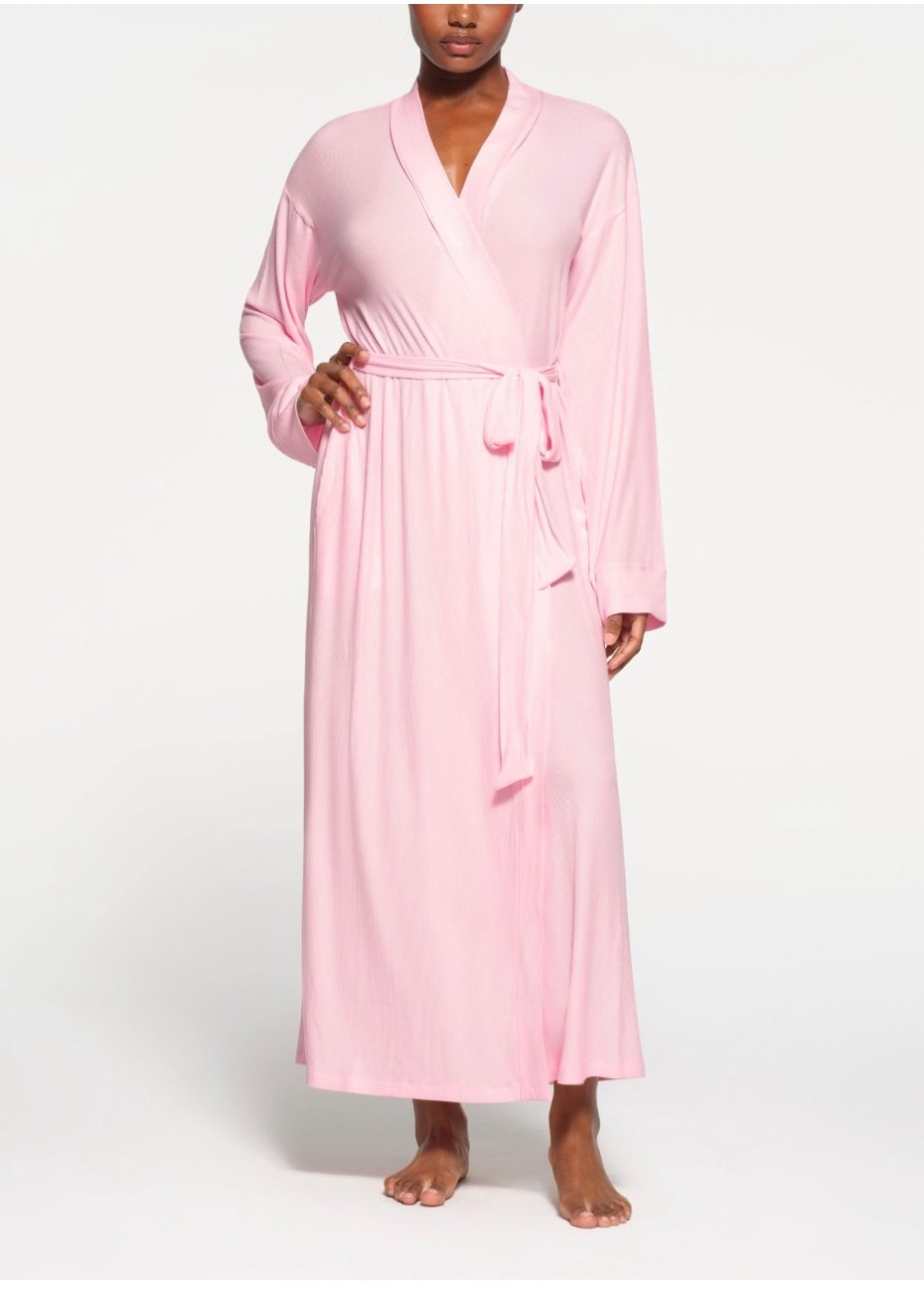 SKIMS Kim Kardashian Cherry Blossom Pink Soft Lounge Long Robe Medium Rib M NWT