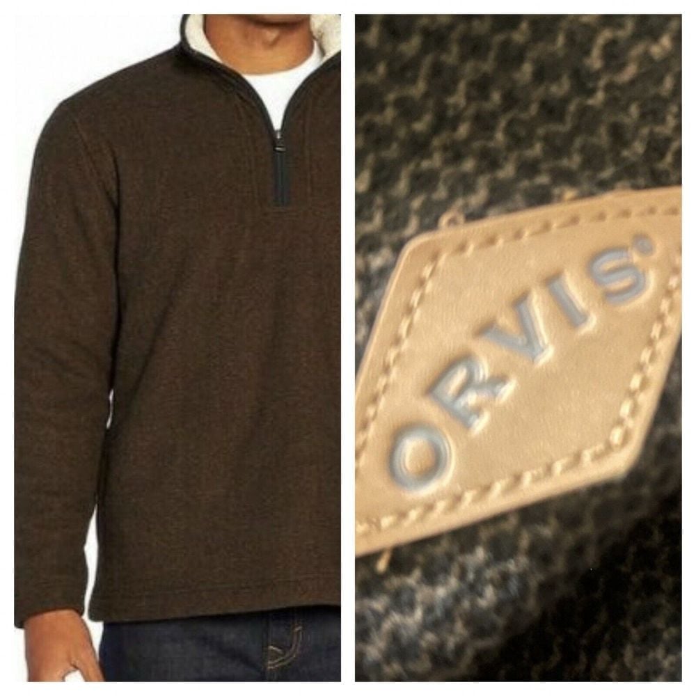 Orvis mens Fleece 1/4 Zip Pullover Sweater Brown XXL