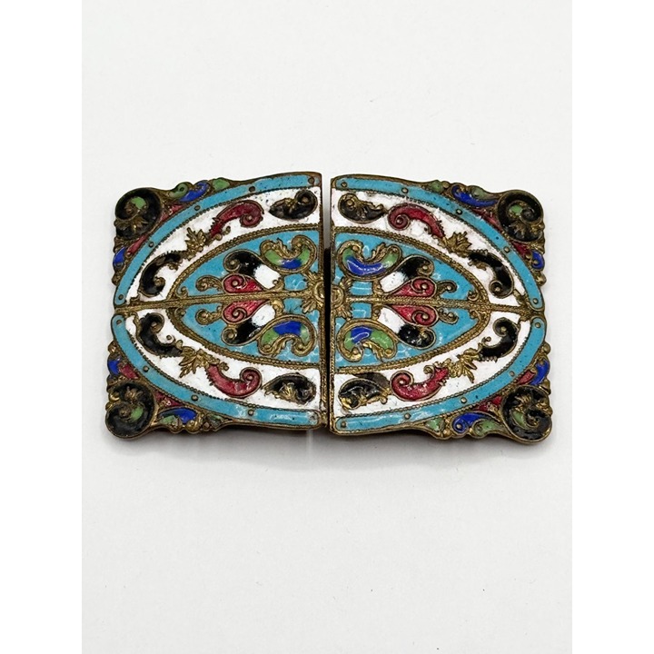 Antique Austro Hungarian Enamel Interlocking Two Piece Belt Buckle