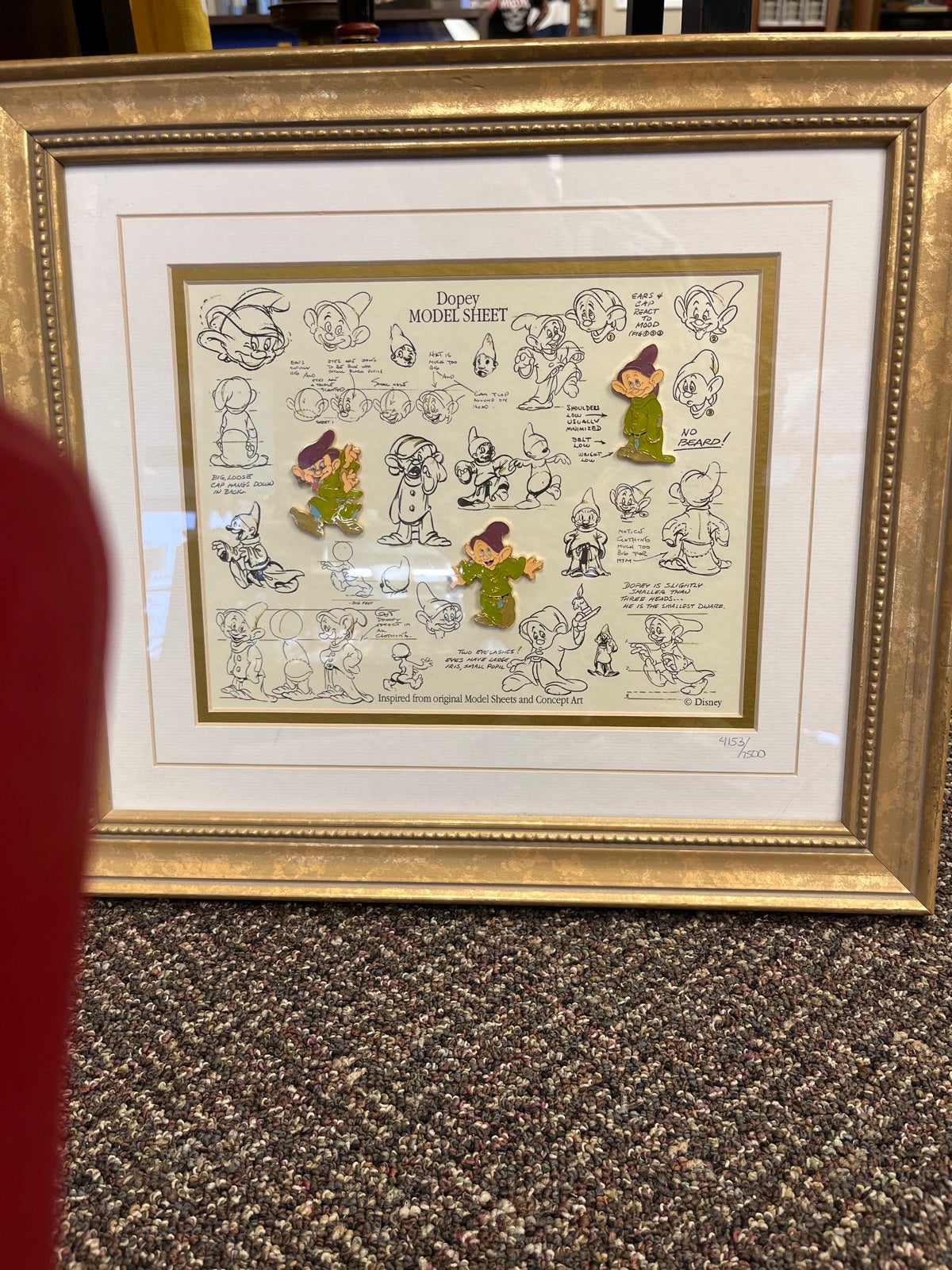 Framed “Dopey “model sheet pin set