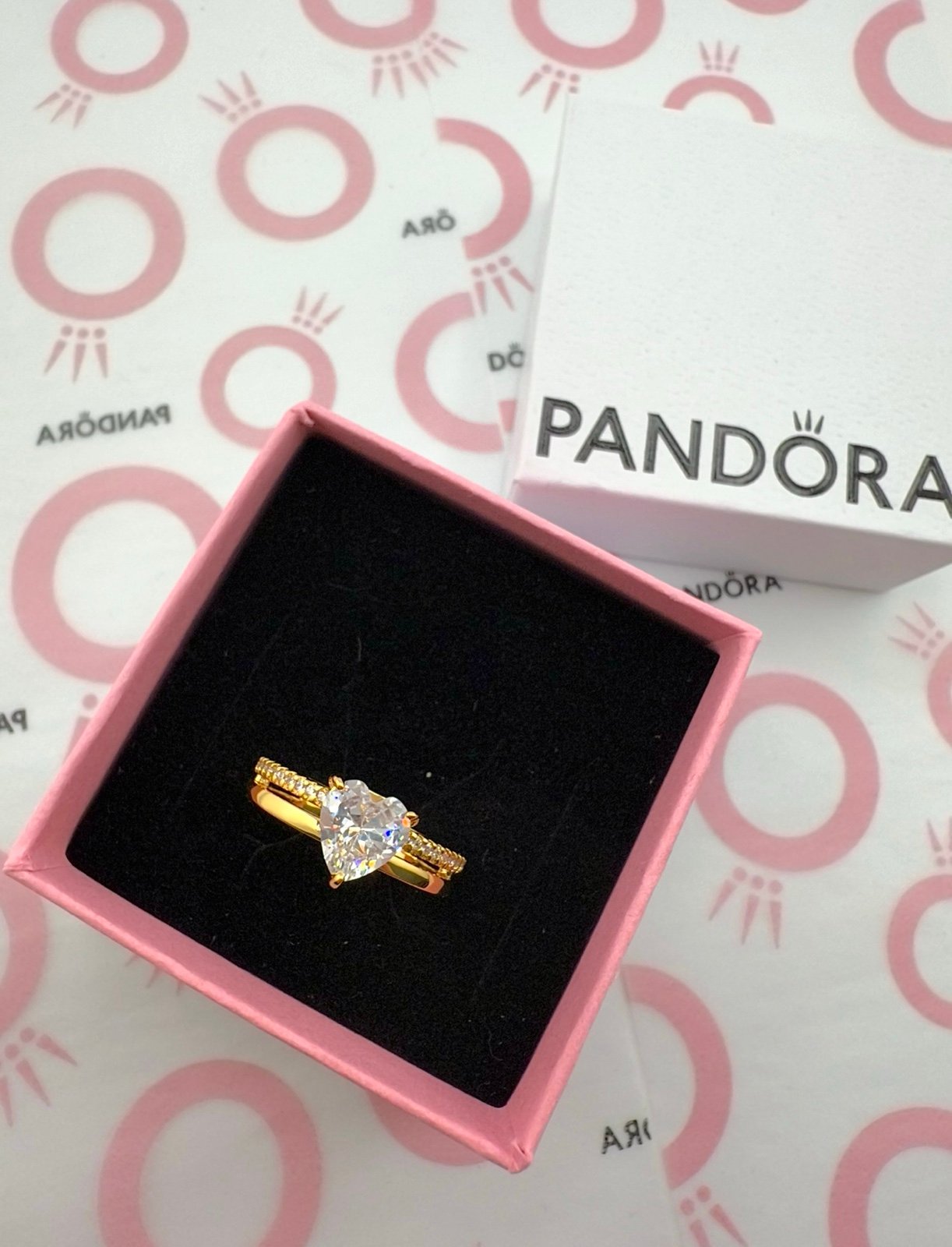 Pandora Double-Band Heart Ring Gold Plated size (6,7,8,9) you choose