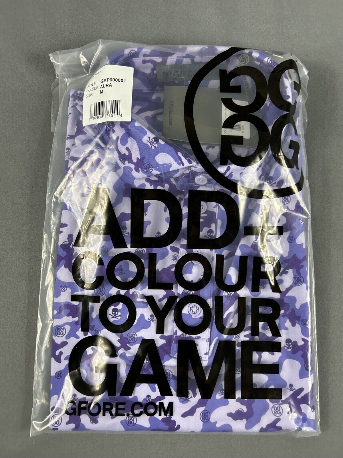 G/Fore G4 Golf Shirt Polo Mapped Icon Camo Tech Print Medium Purple MSRP 120