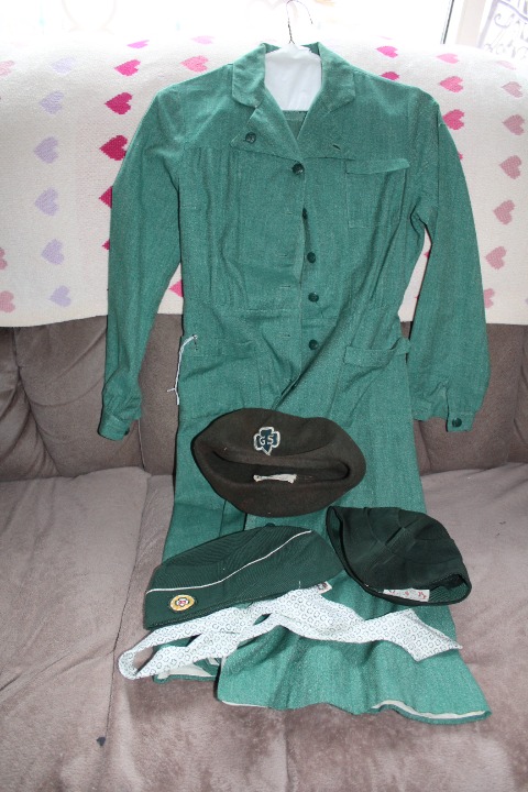 1940's Vintage Girl Scouts Uniform including 3 Girl Scout Hats and necktie
