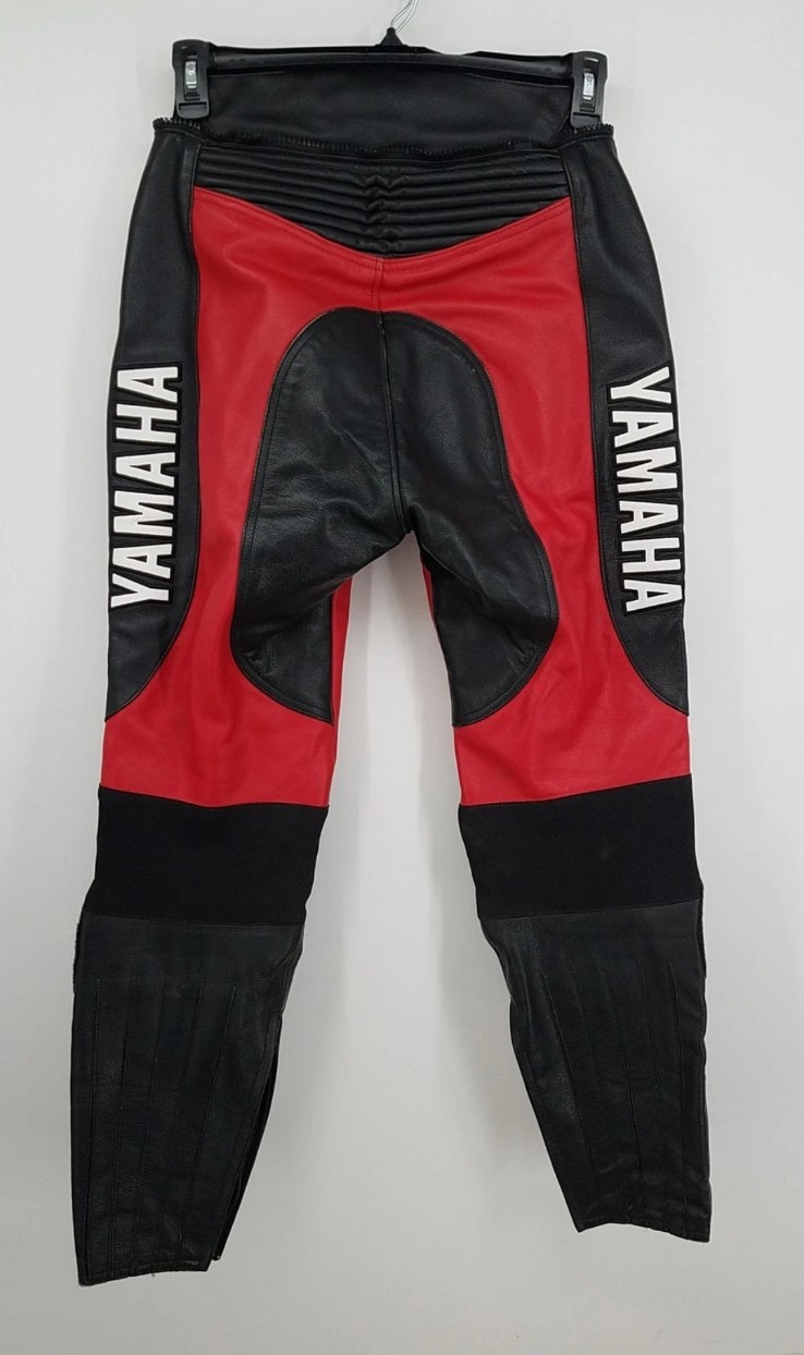 Yamaha mens black red leather motorcycle racing performance pants sz 32