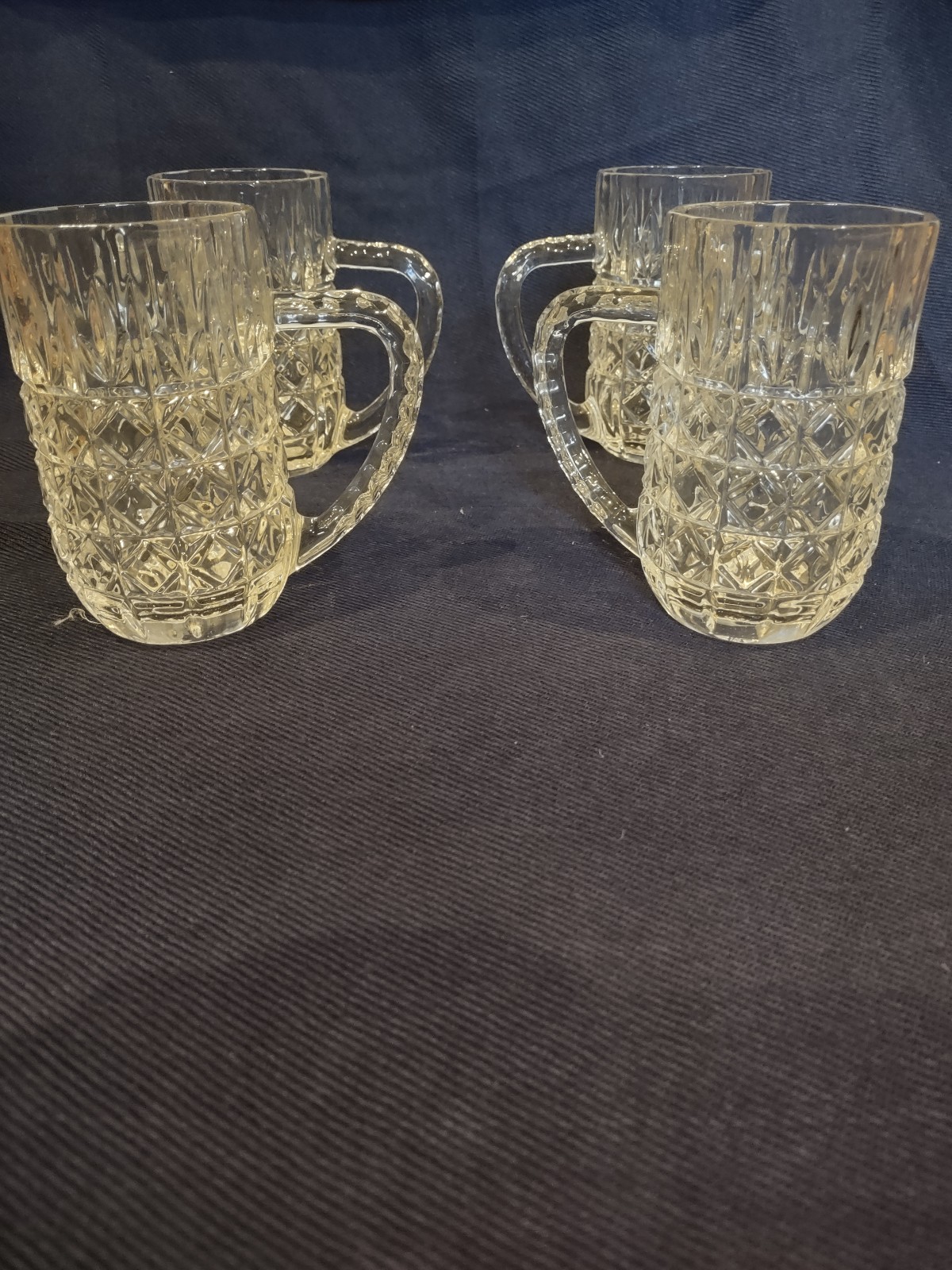 Zajecar 24% Lead Crystal Yugoslavia 1 Set of 4 Mugs Steins Fan Diamond Pattern